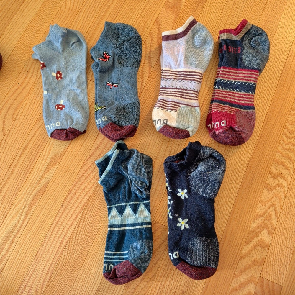 Duluth Trading Co Women Ankle Socks 6 Pair Merino Wool Blend Large Blue Mushroom